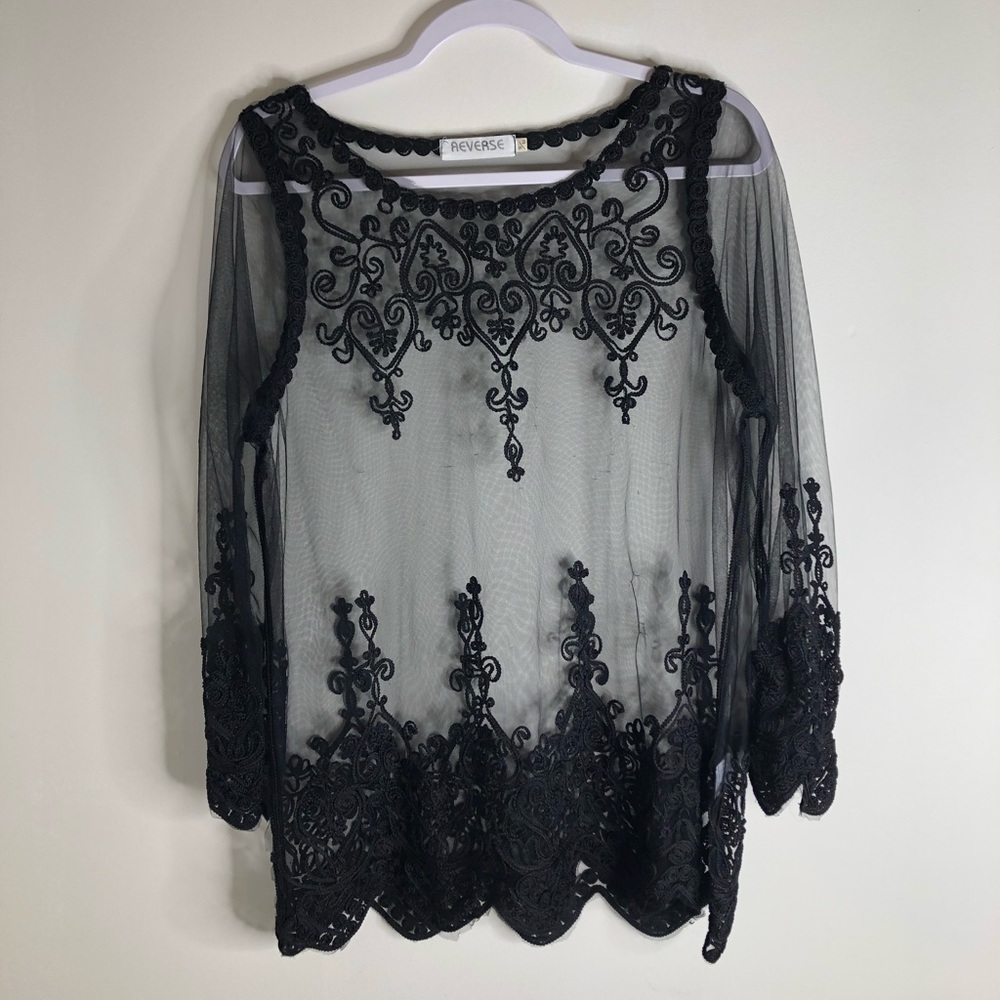 Long Sleeve See Through Mesh Top